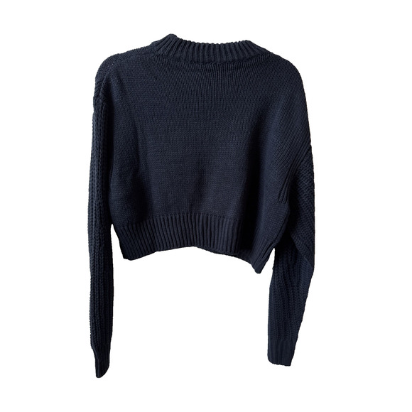 H&M Divided Womens M Preppy Embroidered 95 Mock Neck Crop Boxy Oversized Sweater - Picture 3 of 10